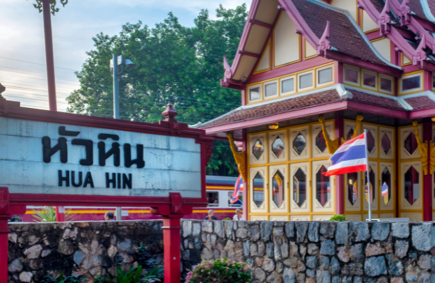 Historic Hua Hin Railway Station wooden architecture and vintage trains