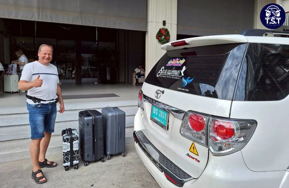 TST Travelling's customer who commute with us beside a clean vehicle, commuting from Bangkok to Hua Hin Thailand